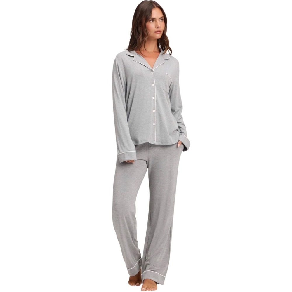 Cozy Earth Womens Pajama Set XXL Gray Bamboo Stretch Knit Long Sleeve Classic